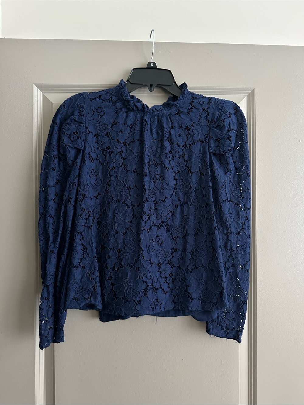 Express Navy Lace Long-Sleeve Blouse - Women's Top